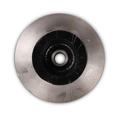 A top-down view of a circular automotive brake disc or rotor with a splined center hole, isolated on a white background.