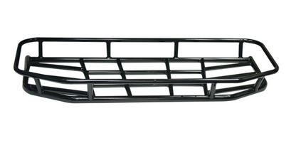 Displays a black, metal wire-frame cargo rack typically used for storage on off-road vehicles.
