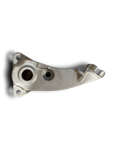 Structural bracket that includes mounting holes and a hook-shaped feature at one end.